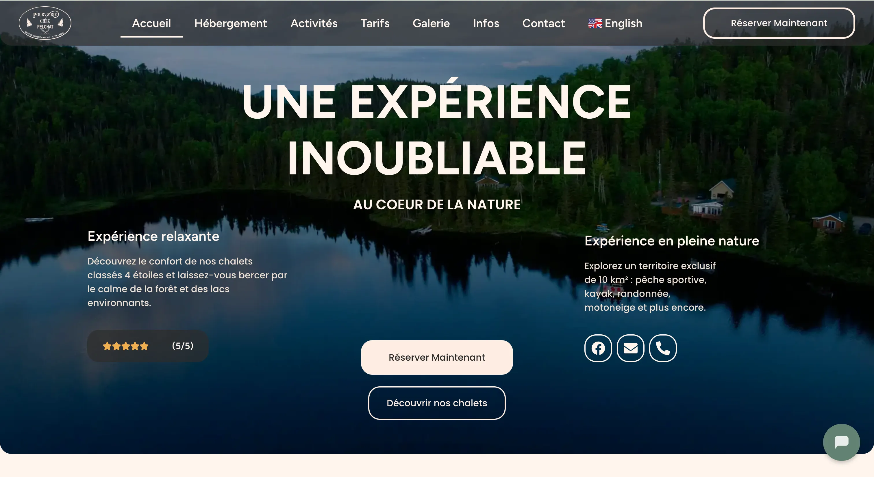 Site web Pourvoirie Pelchat - Site vitrine WordPress avec système de réservation en ligne et chatbot